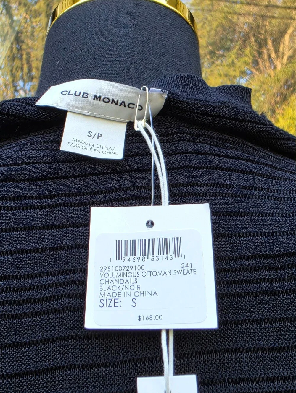 Club Monaco Voluminous Ottoman Sheer Sweater Black Size S V-Neck NWT